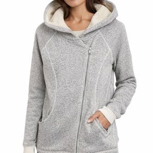 Zella Sherpa-Lined Hooded Jacket, Side zip, Outdoor Athleisure, Lounge, Gray, L